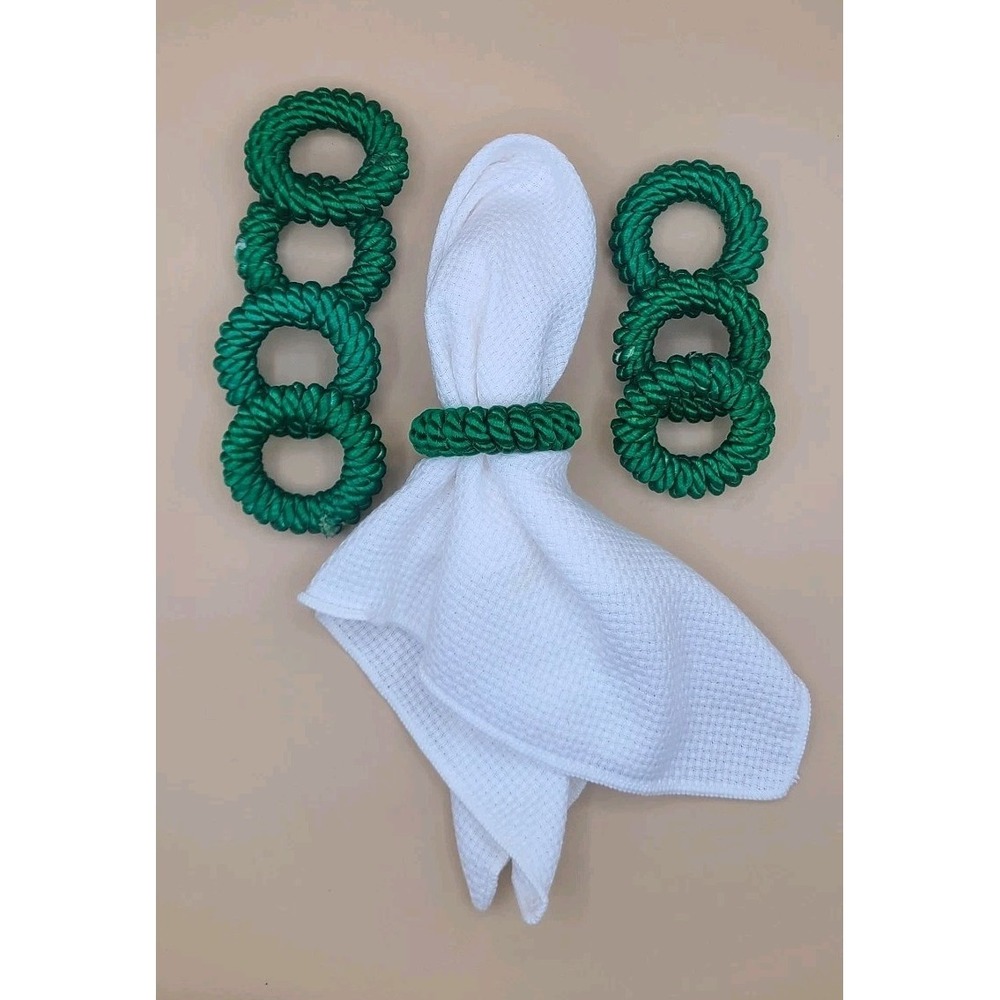 Napkin Rings Set of 8 Braided Silky Cord Green